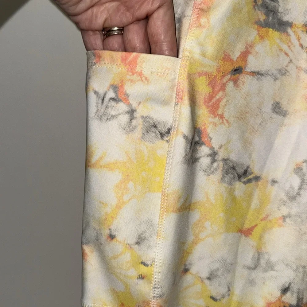 Cato Cropped Tie Dye Leggings w Side Pockets Orange Yellow Gray Women’s S Small